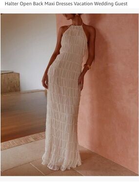 Halter Open Back Maxi Dress in White